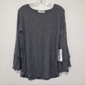 NWT New Prospects Grey Bell Sleeve Top